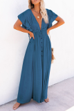 Elegant Solid Frenulum Buckle V Neck A Line Dresses