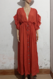 Elegant Solid Frenulum Buckle V Neck A Line Dresses
