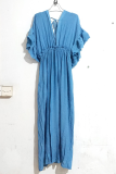 Elegant Solid Frenulum Buckle V Neck A Line Dresses