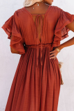 Elegant Solid Frenulum Buckle V Neck A Line Dresses