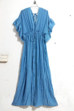 Elegant Solid Frenulum Buckle V Neck A Line Dresses