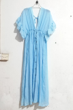 Elegant Solid Frenulum Buckle V Neck A Line Dresses
