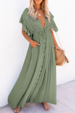 Elegant Solid Frenulum Buckle V Neck A Line Dresses