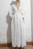 Elegant Solid Frenulum Buckle V Neck A Line Dresses