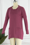 Casual Solid Patchwork Pocket O Neck Tops
