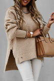 Fashion Street Solid Slit O Neck Tops