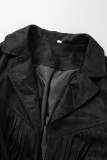 Fashion Street Solid Tassel Patchwork Turndown Collar Outerwear
