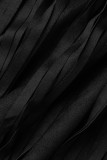 Fashion Street Solid Tassel Patchwork Turndown Collar Outerwear
