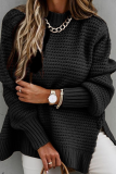 Fashion Street Solid Slit O Neck Tops