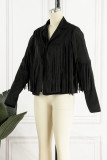 Fashion Street Solid Tassel Patchwork Turndown Collar Outerwear