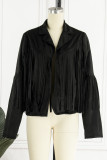 Fashion Street Solid Tassel Patchwork Turndown Collar Outerwear