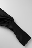 Elegant Solid Patchwork Fold O Neck Waist Skirt Dresses
