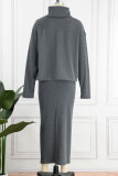 Casual Solid Patchwork Turtleneck Long Sleeve Two Pieces