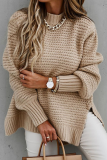 Fashion Street Solid Slit O Neck Tops
