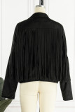 Fashion Street Solid Tassel Patchwork Turndown Collar Outerwear