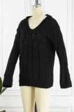 Fashion Street Solid Patchwork Hooded Collar Tops