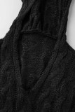 Fashion Street Solid Patchwork Hooded Collar Tops