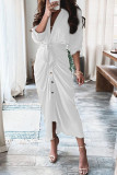 Fashion Street Print Patchwork Turndown Collar A Line Dresses