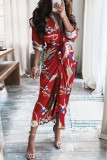 Fashion Street Print Patchwork Turndown Collar A Line Dresses