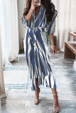 Fashion Street Print Patchwork Turndown Collar A Line Dresses