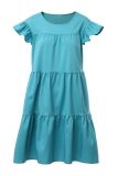 Casual Patchwork Solid Basic O Neck Cake Skirt Dresses