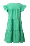 Casual Patchwork Solid Basic O Neck Cake Skirt Dresses
