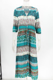 Fashion Street Print Patchwork V Neck Printed Dresses