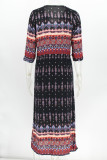 Fashion Street Print Patchwork V Neck Printed Dresses