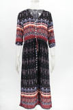 Fashion Street Print Patchwork V Neck Printed Dresses