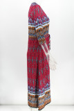 Fashion Street Print Patchwork V Neck Printed Dresses