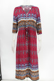 Fashion Street Print Patchwork V Neck Printed Dresses
