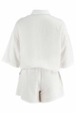 Fashion Casual Solid Patchwork Turndown Collar Half Sleeve Two Pieces