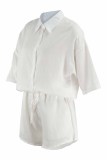 Fashion Casual Solid Patchwork Turndown Collar Half Sleeve Two Pieces