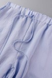 Fashion Casual Solid Patchwork Turndown Collar Half Sleeve Two Pieces