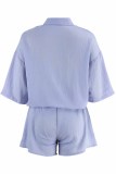 Fashion Casual Solid Patchwork Turndown Collar Half Sleeve Two Pieces