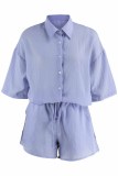Fashion Casual Solid Patchwork Turndown Collar Half Sleeve Two Pieces