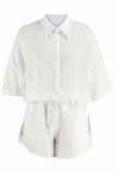 Fashion Casual Solid Patchwork Turndown Collar Half Sleeve Two Pieces