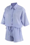 Fashion Casual Solid Patchwork Turndown Collar Half Sleeve Two Pieces