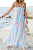 Fashion Bohemian Gradual Change Patchwork Spaghetti Strap Beach Dresses