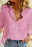 Casual Solid Patchwork Buckle Turndown Collar Tops