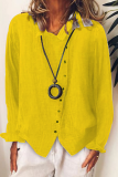 Casual Solid Buckle Turndown Collar Tops