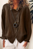 Casual Solid Buckle Turndown Collar Tops