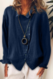 Casual Solid Buckle Turndown Collar Tops