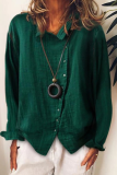 Casual Solid Buckle Turndown Collar Tops