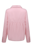 Casual Solid Buckle Shirt Collar Tops