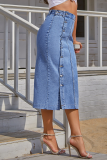 Elegant Solid Buckle Slit Regular High Waist Pencil Solid Color Bottoms