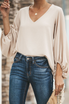 Fashion Elegant Solid Patchwork V Neck Tops