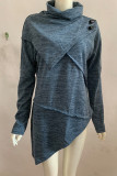 Casual Solid Patchwork Asymmetrical Scarf Collar Tops