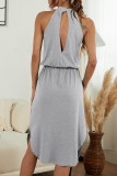 Fashion Casual Solid Patchwork Halter A Line Dresses