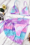 Fashion Vacation Tie Dye Patchwork Swimwears Three-piece Set